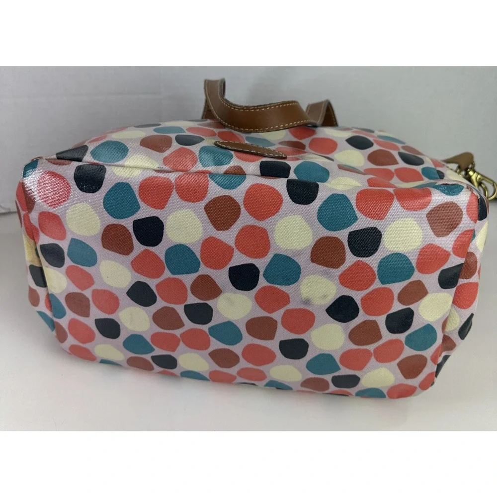 *Flawed Fossil Multicolor Geo Dot Print Coated Satchel Tote Bag Zip Top w/ Strap - Picture 5 of 16
